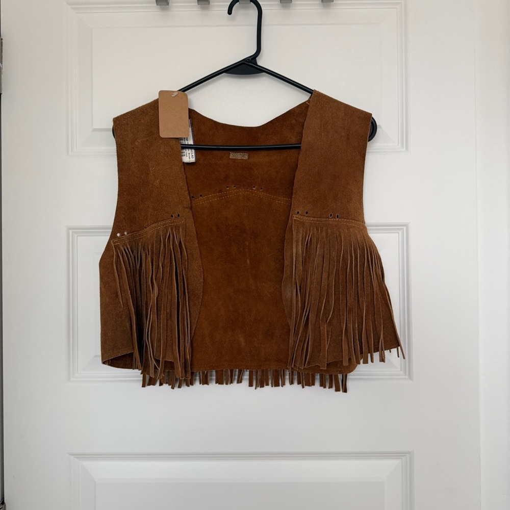 Cowgirl Western Vintage Rusty Cropped Brown Suede Fringe Vest